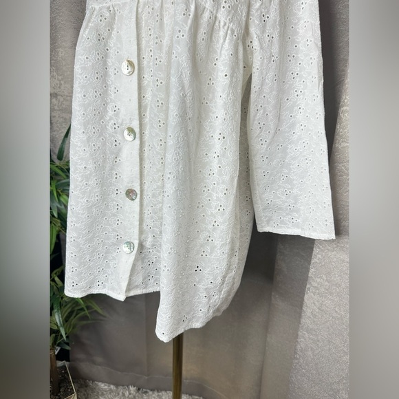 NWT Zara White Oversized Eyelet Button Peplum Blouse Sz M - Picture 5 of 10
